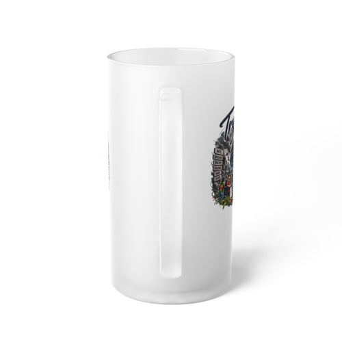 Frosted Beer Mug — 'Try Love' Tropical Adventure Graphic