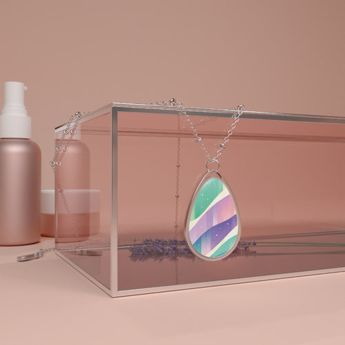Iridescent Teardrop Oval Necklace