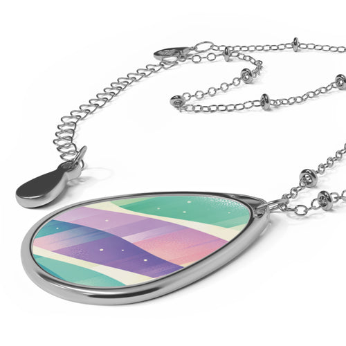Iridescent Teardrop Oval Necklace