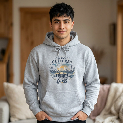 Hoodie — "Many Cultures, One Love" Vintage Travel Forest Graphic