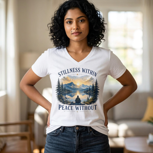 Stillness Within Graphic V-Neck Tee