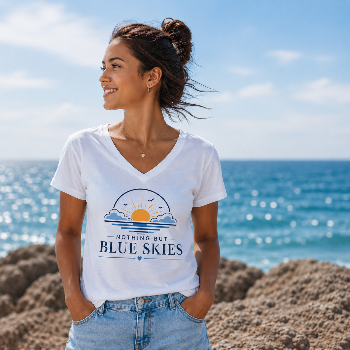Nothing But Blue Skies V-Neck Tee